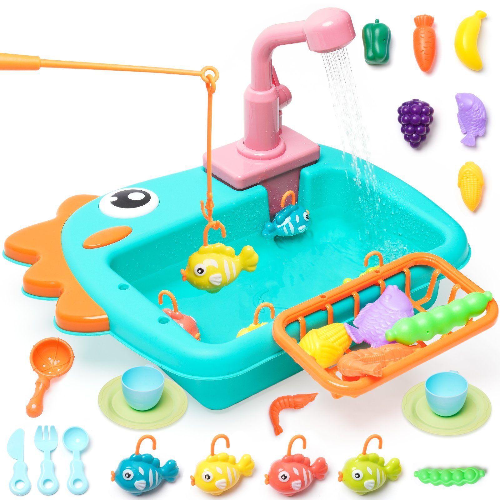LBLA Lernspielzeug Küchenspüle Spielzeug Set mit Wasserfunktion, Weihnachtsgeschenk, Kinderwaschbecken Spielküche Waschbecken Rollenspiel für Kinder