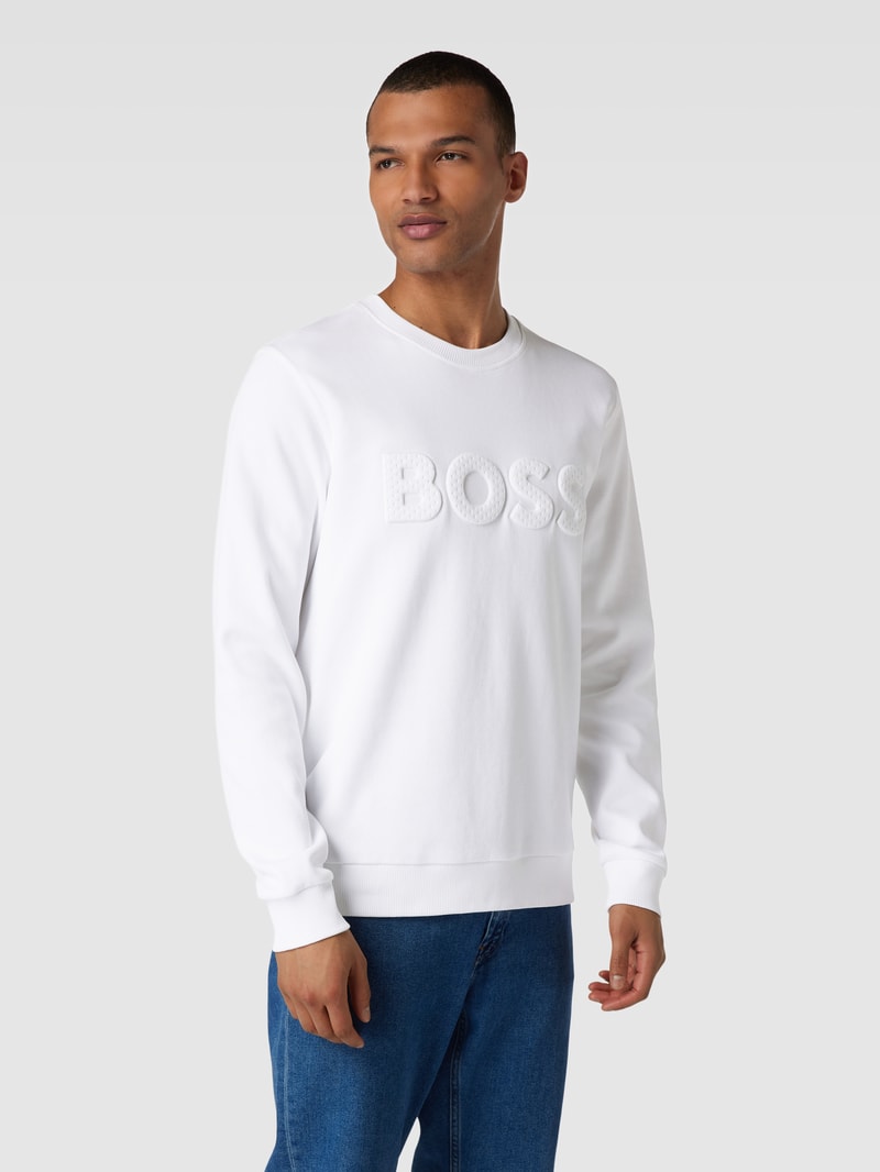 Sweatshirt mit Logo-Applikation Modell 'Salbocomfort' in weiß