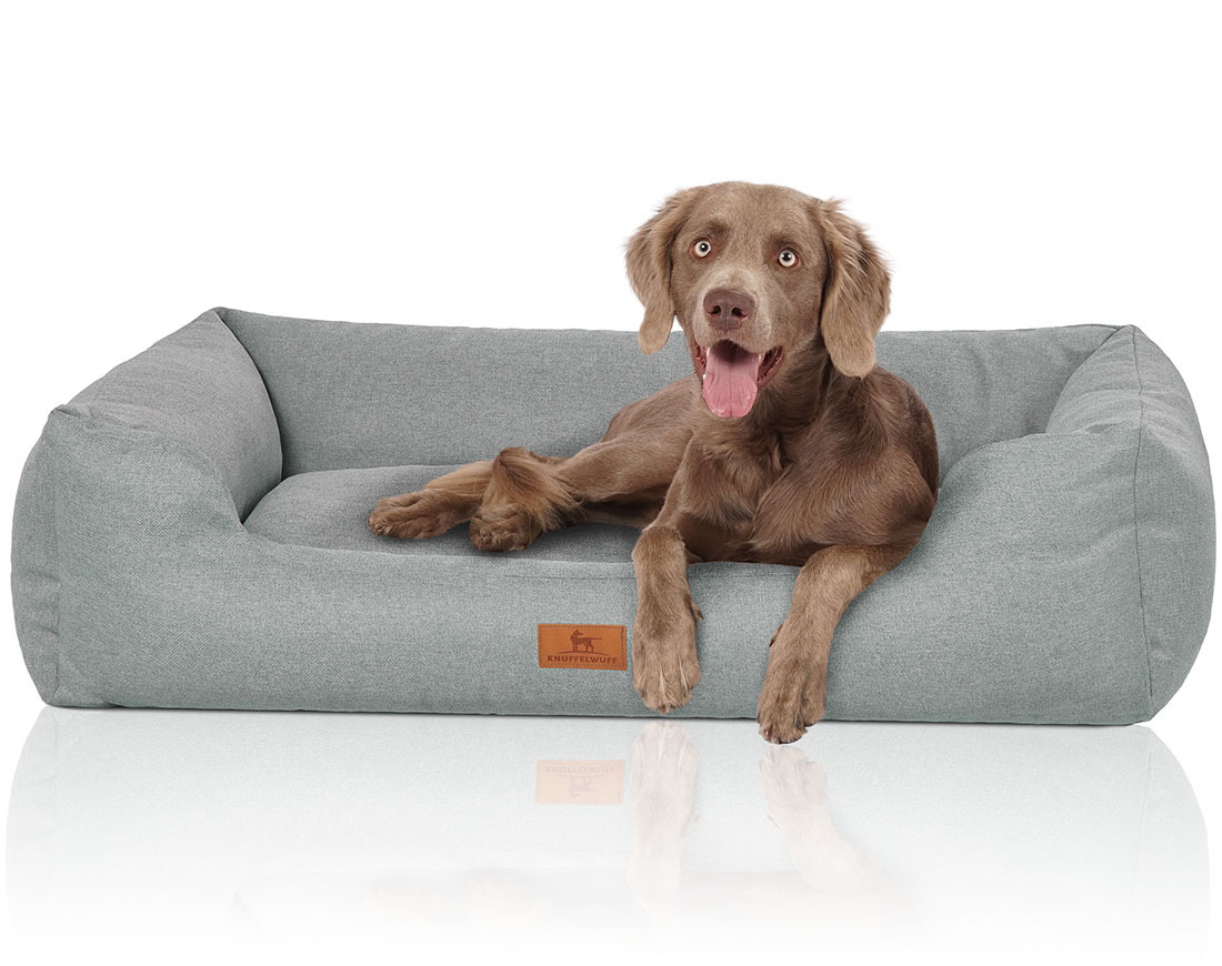 Knuffelwuff Hundebetten Knuffelwuff Hundebett Emma aus Velours mit feinem Handwebcharakter in Pastellfarben petrol XL