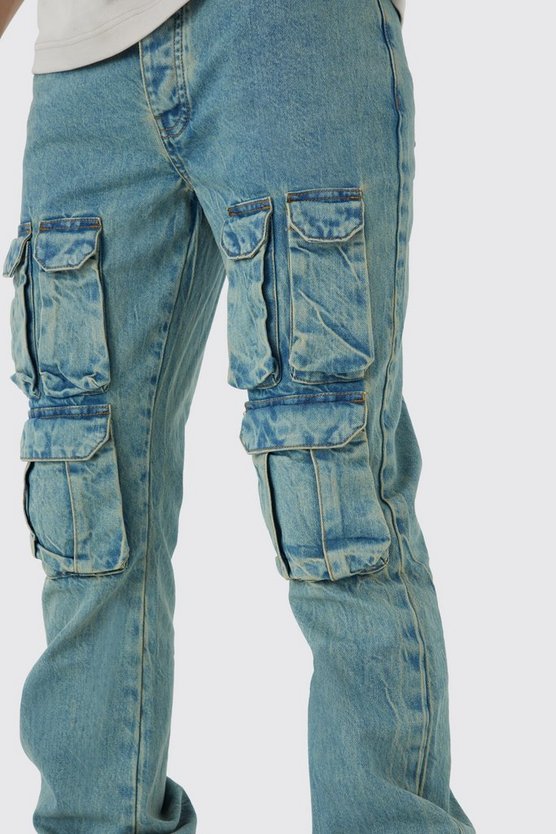 Tall Slim-Fit Cargo-Schlagjeans mit Reißverschluss