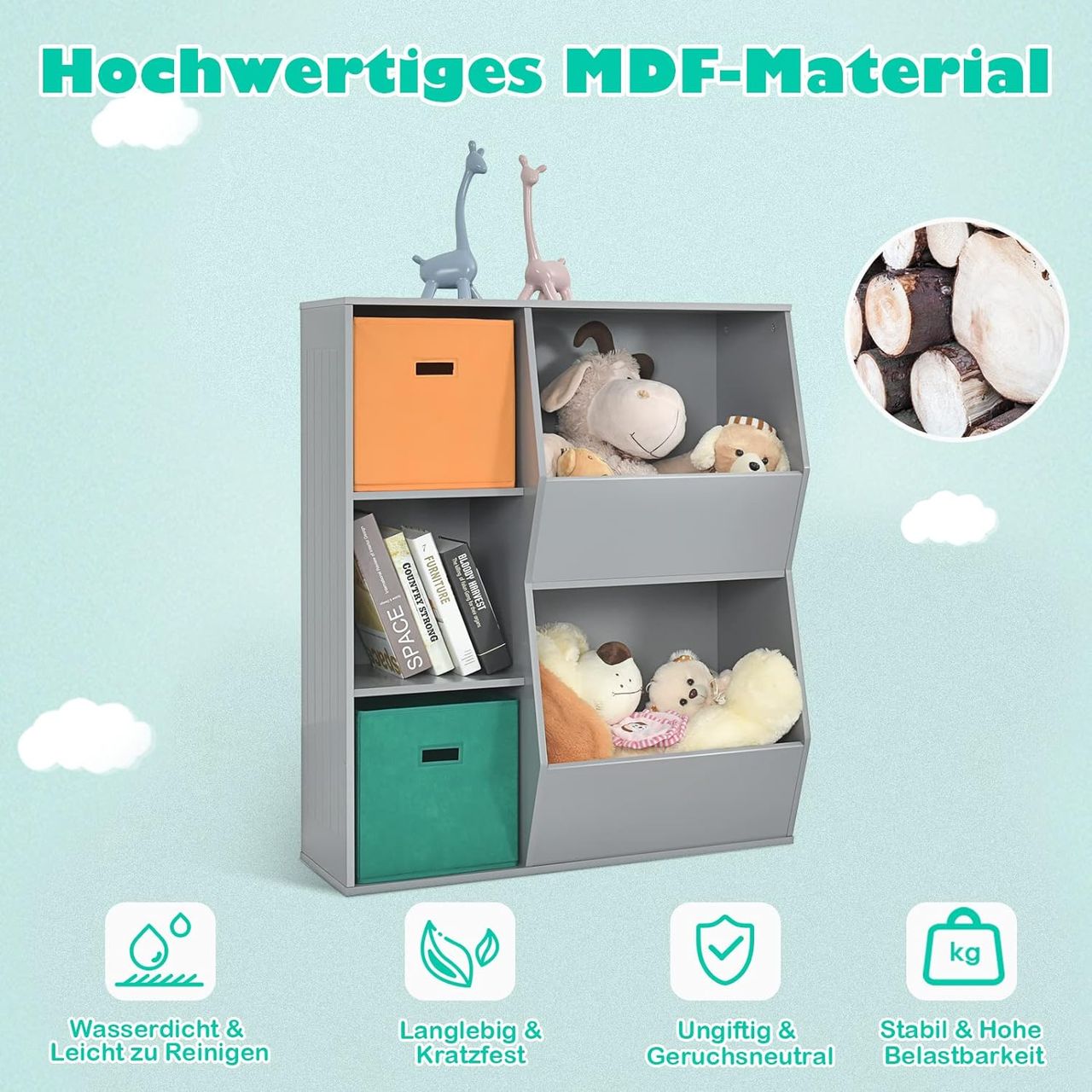 Costway 3-stöckiges Kinderregal, Eckregal modern zur Aufbewahrung