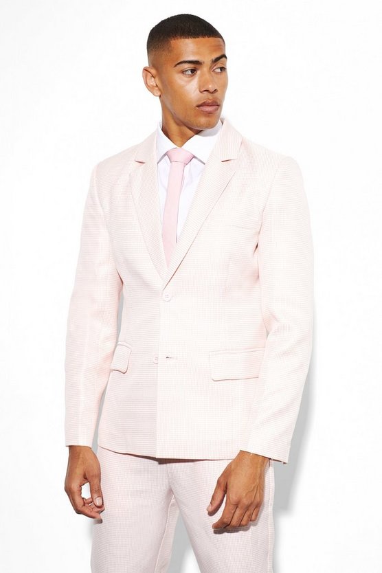 Einreihige Slim-Fit Anzugjacke mit Hahnentritt-Print