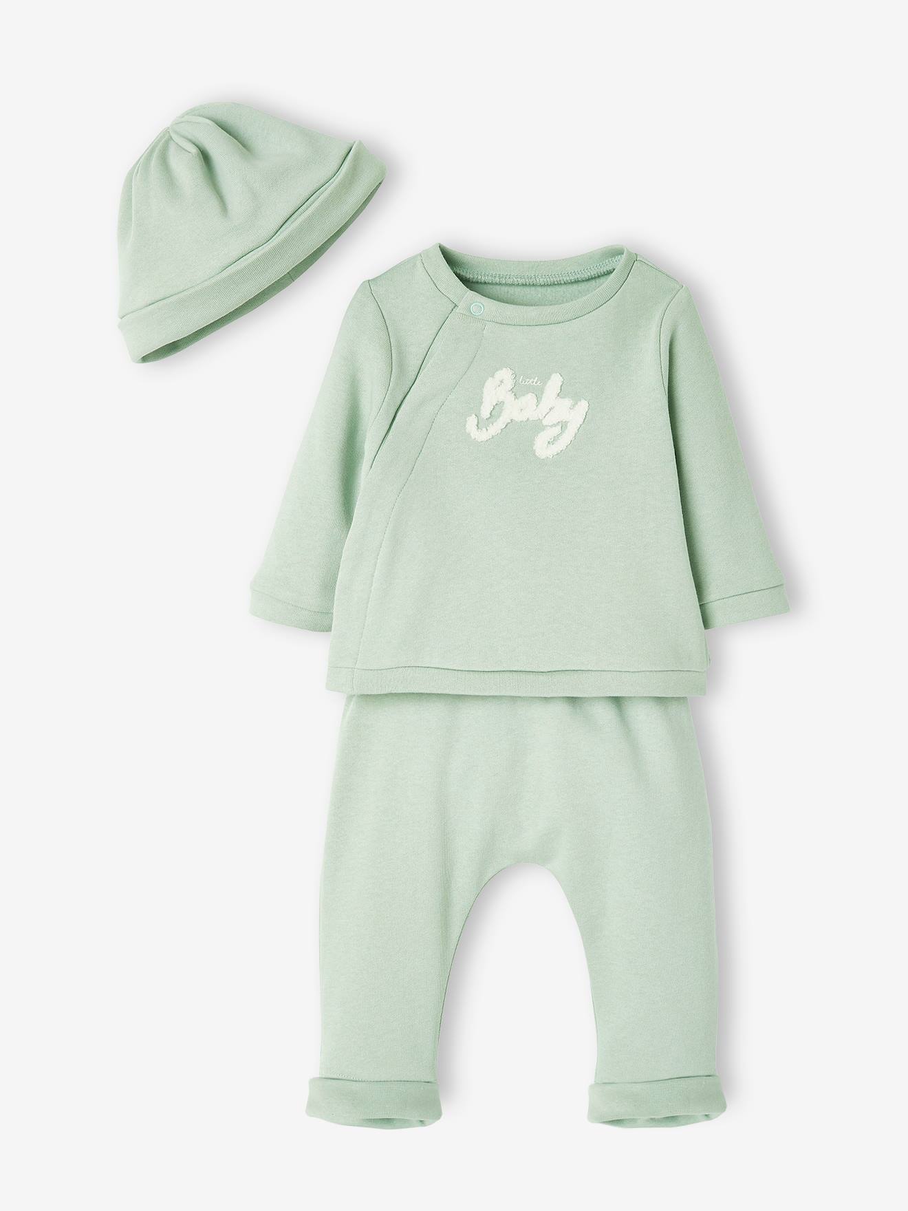 Ensemble bébé 3 pièces en molleton naissance beige chiné