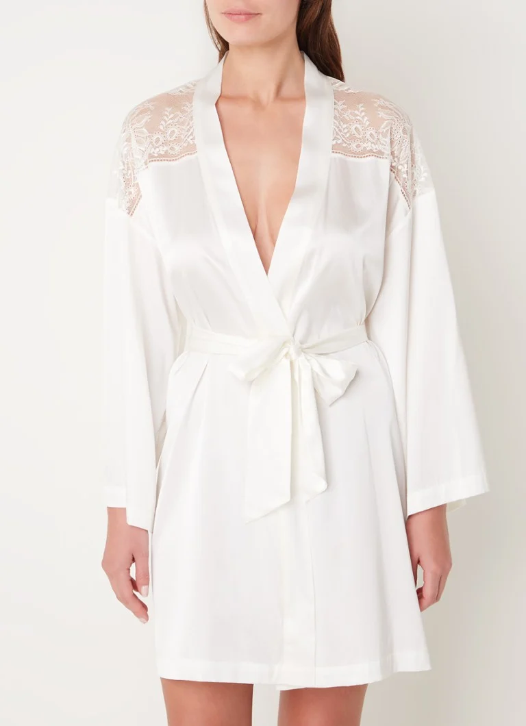 Kimono Aubade Midnight Whisper ze směsi hedvábí s krajkou