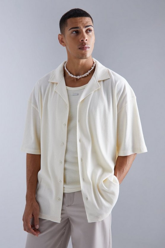 Kurzärmliges geripptes Oversize Jersey-Hemd