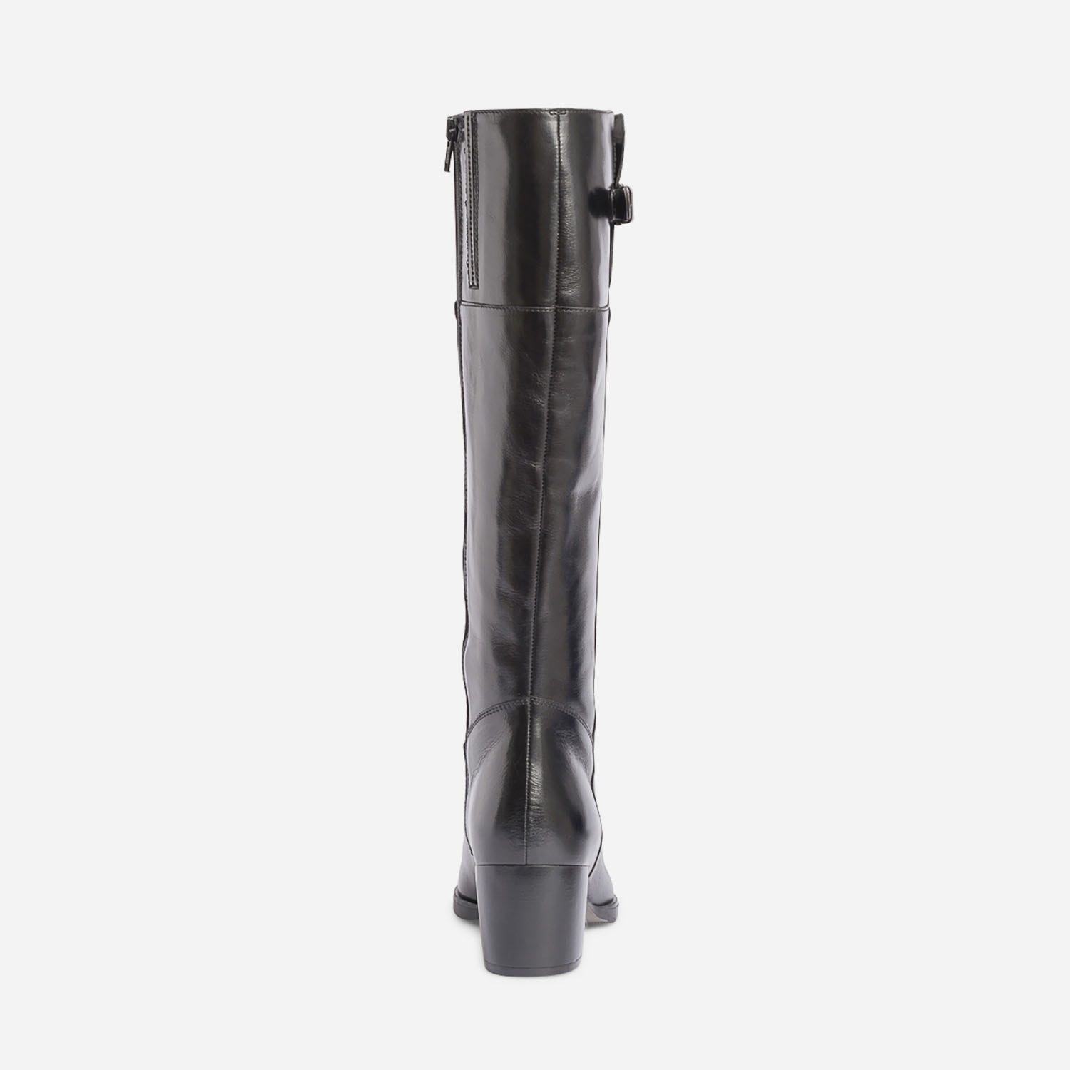 Botte à talon noire en cuir pour mollet fin