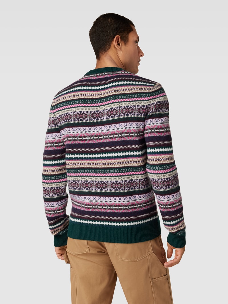 Strickpullover aus Lammwolle mit Allover-Muster in dunkelgrün