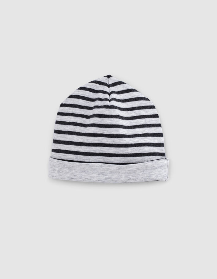 Bonnet réversible mastic chiné et rayé coton bio bébé