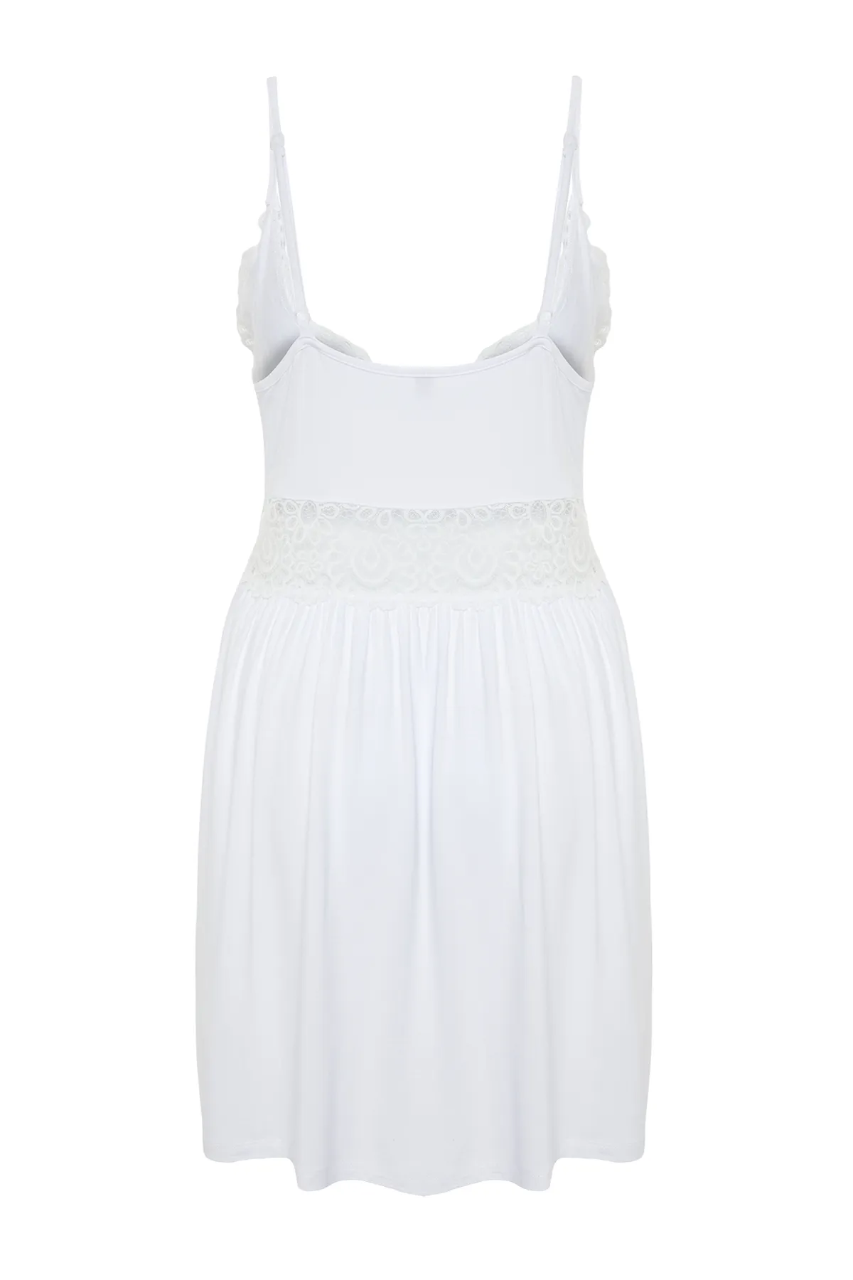 Trendyol Collection  Ecrufarbenes Strick-Nachthemd mit Spitzendetail und Seilträgern THMSS22PT0355