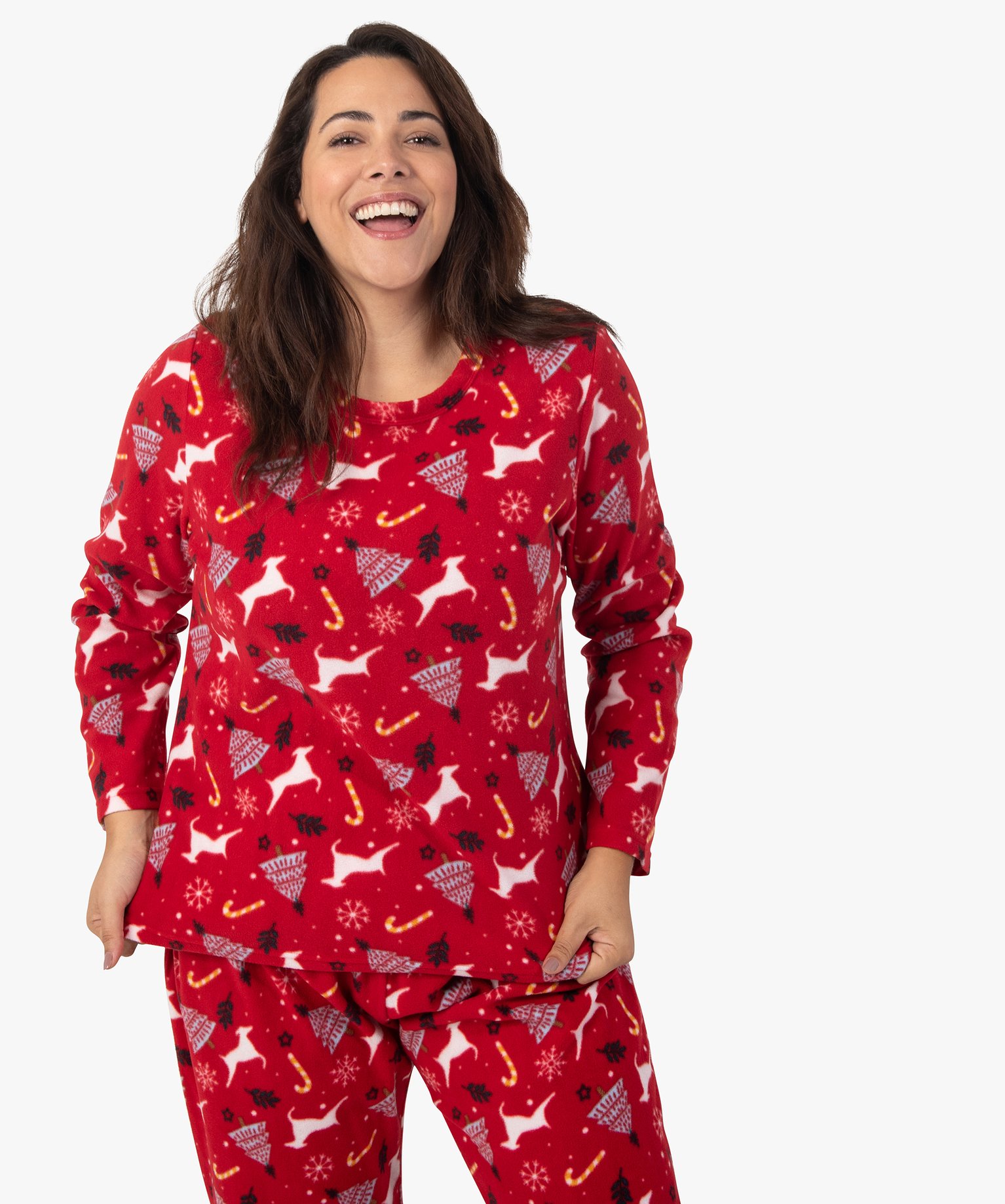 Pyjama femme grande taille en polaire spécial Nol imprime | GEMO