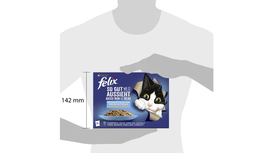 PURINA FELIX So gut wie es aussieht in Gelee Geschmacksvielfalt aus dem Wasser Katzennassfutter 12x85g Portionsbeutel 1020 g