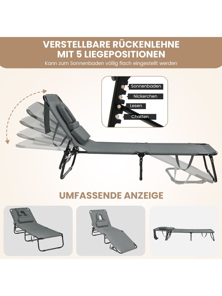 COSTWAY Sonnenliege mit Gesichtsöffnung in Grau günstig kaufen onesize