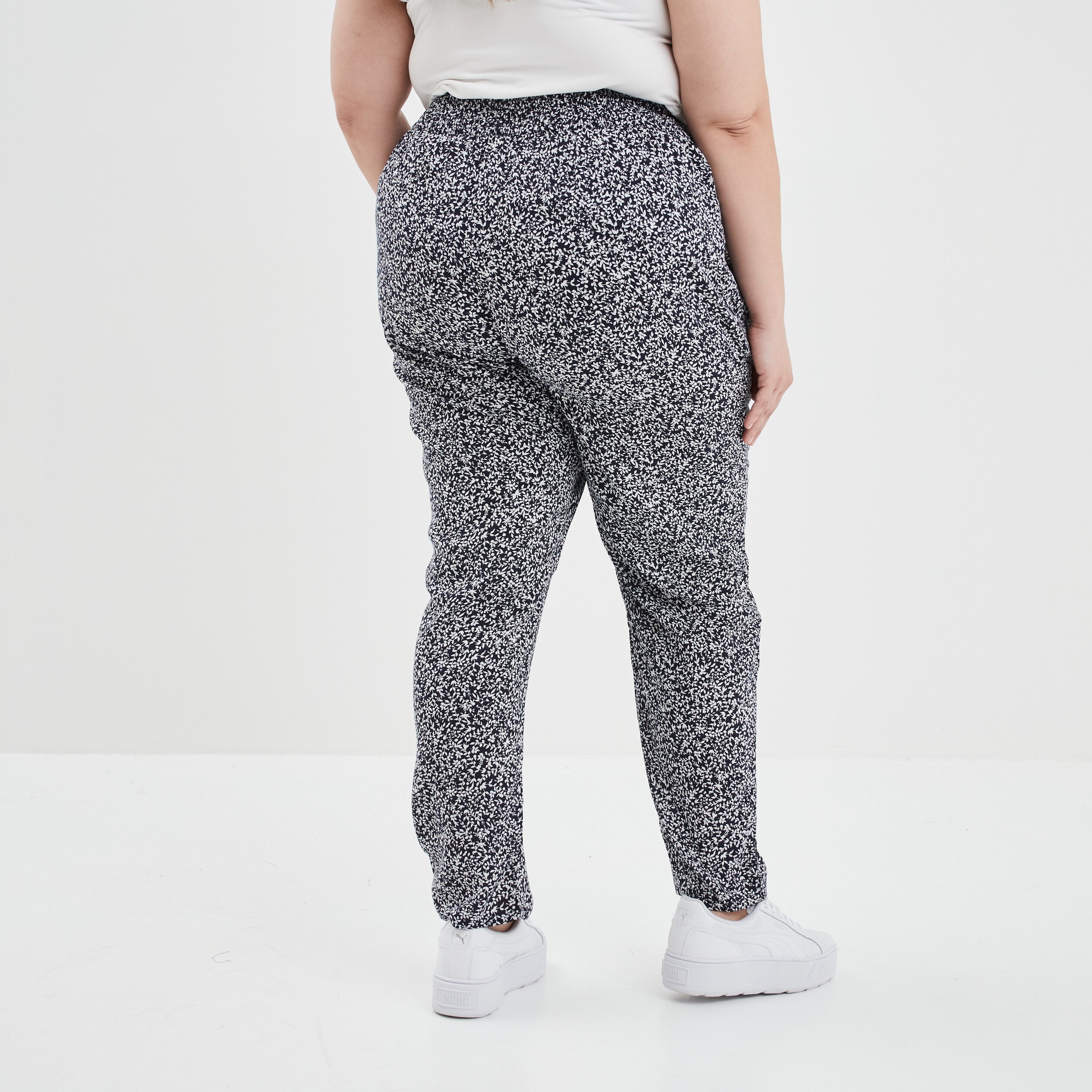 Pantalon fluide taille élastiquée bleu marine femme grande taille | La Halle
