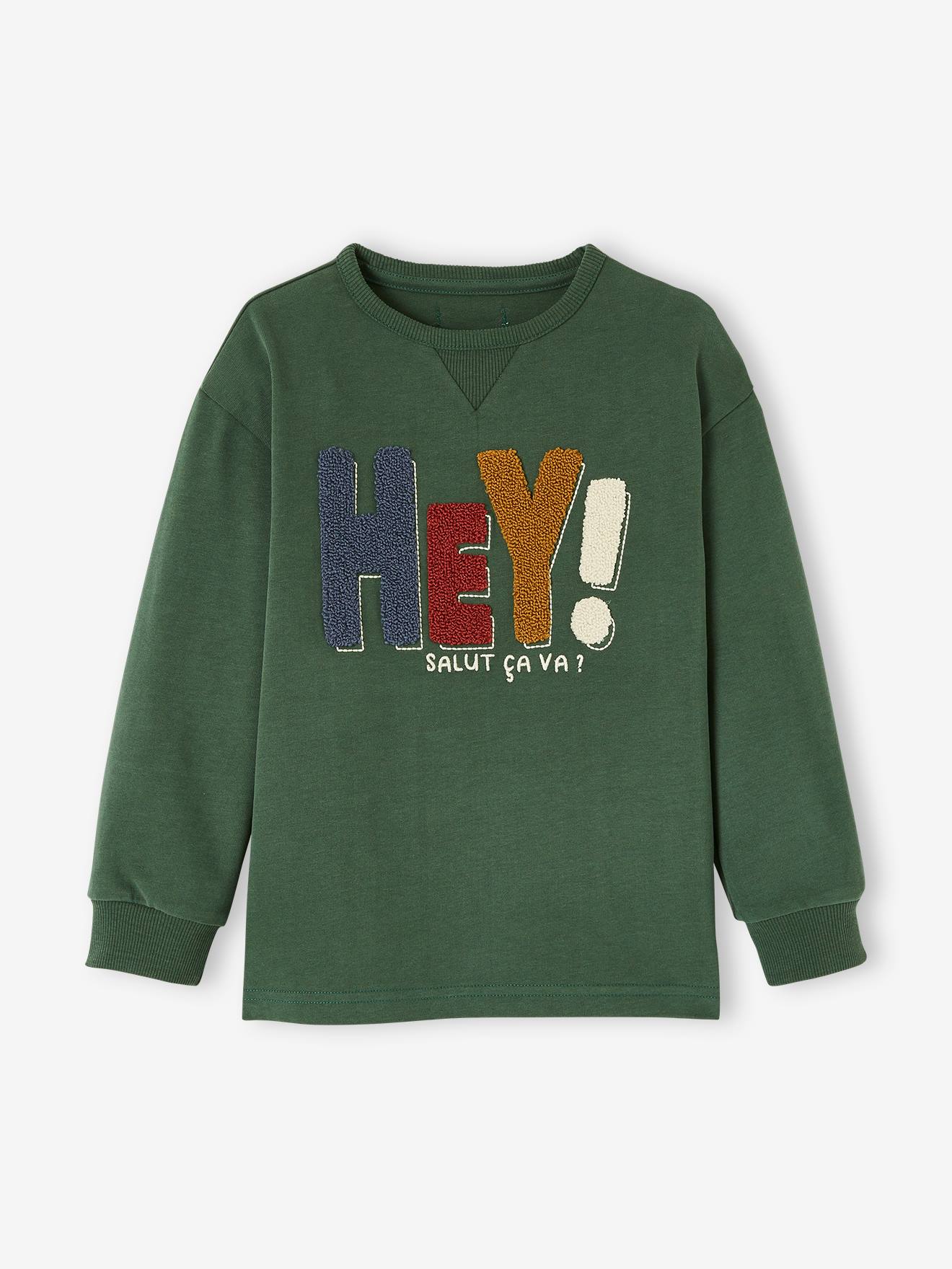 Tee-shirt effet sweat message en bouclettes garçon vert forêt