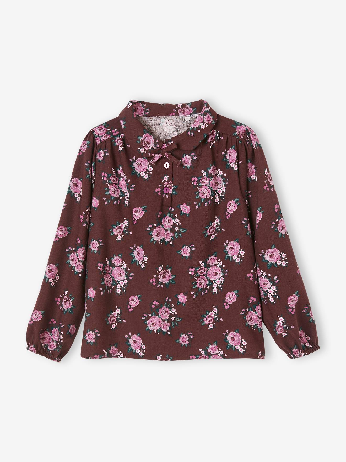 Blouse imprimée fleurs fille dark prune imprimé