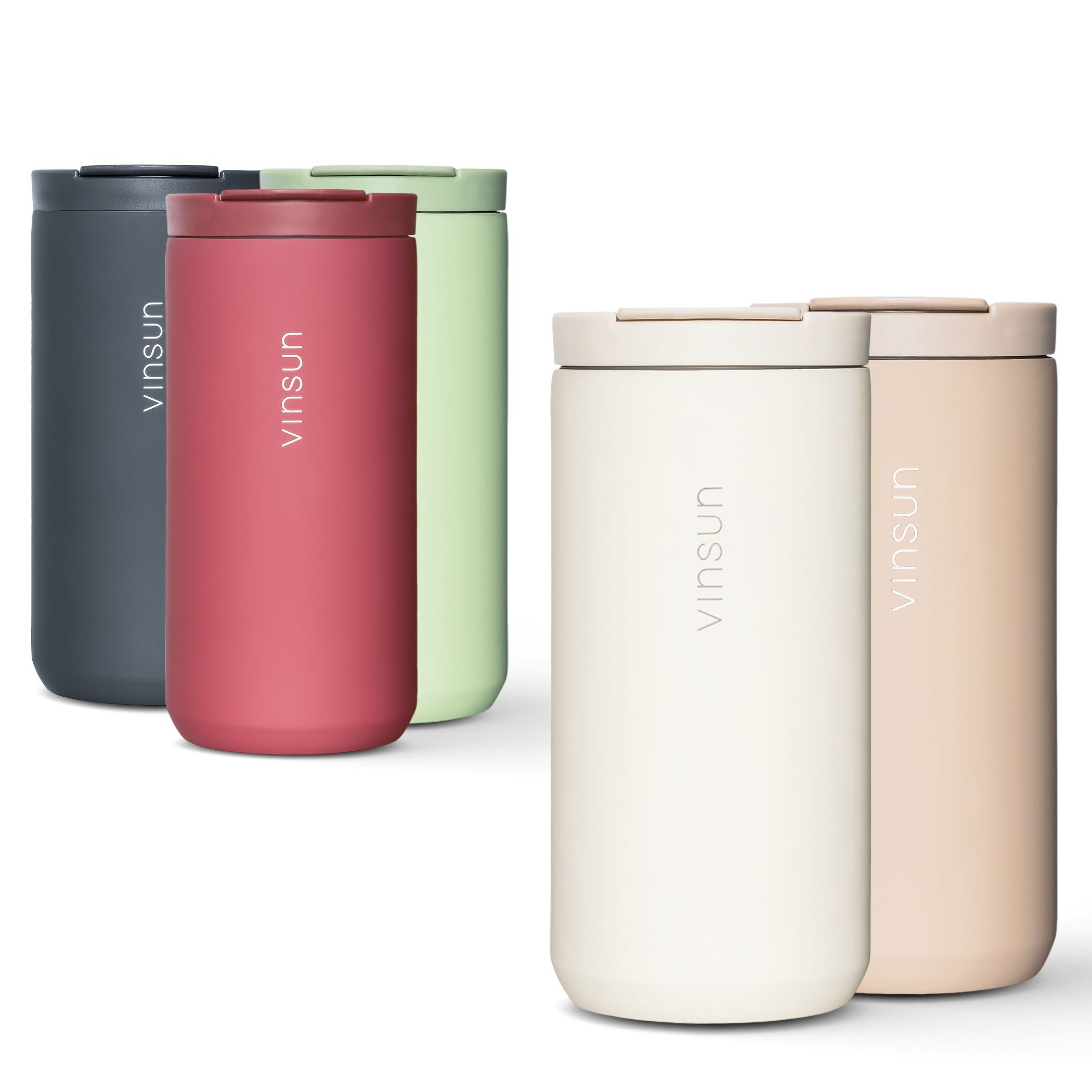 Vinsun Thermobecher Isolierbecher 380ml mit Trinköffnung - Kaffeebecher für unterwegs, Edelstahl, auslaufsicher, bruchfest, für heiße und kalte Getränke