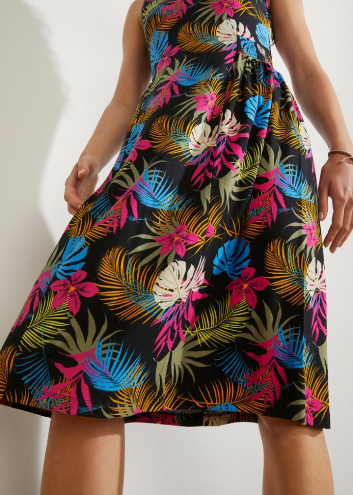 Knieumspielendes Jerseykleid mit Smok-Details