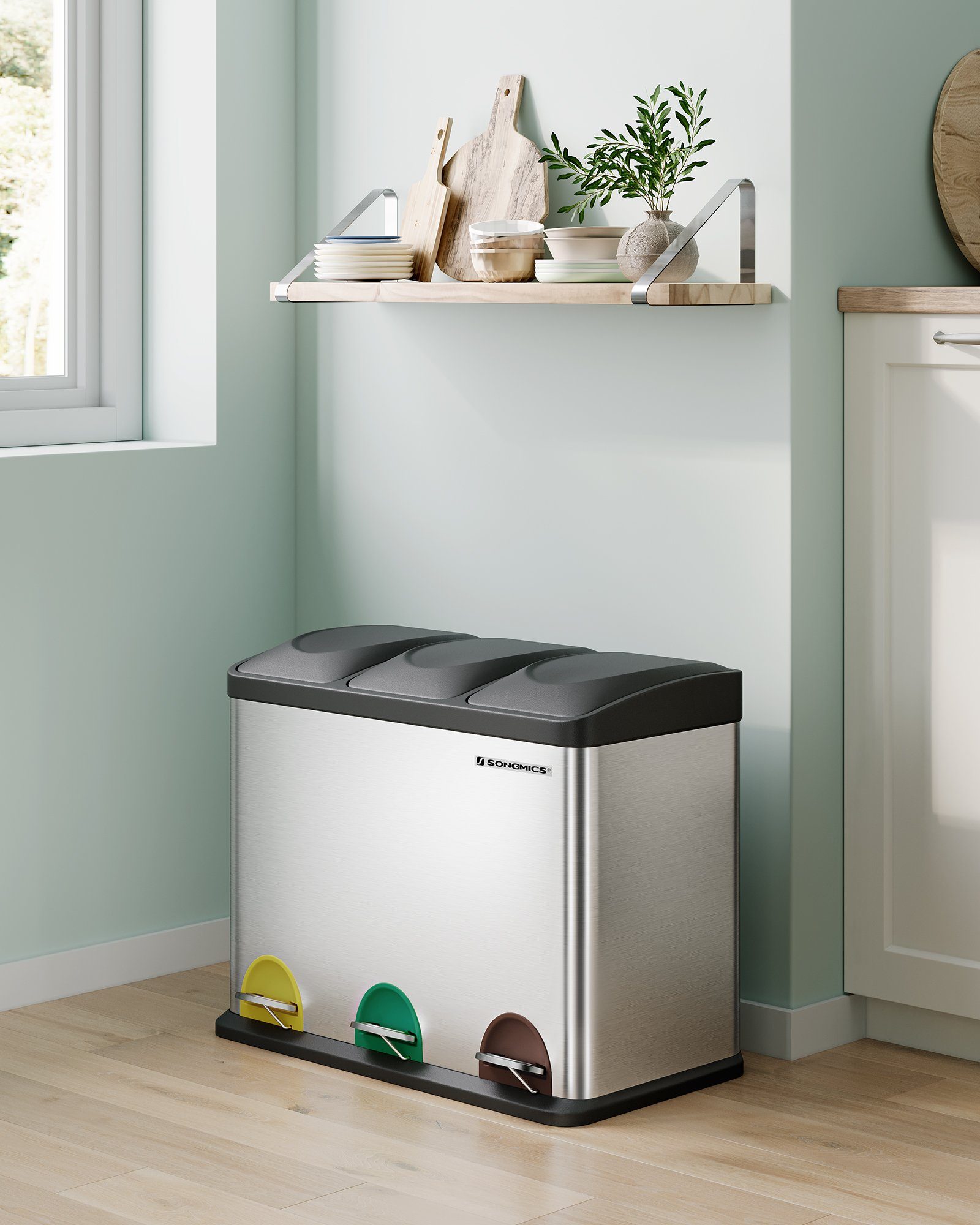 SONGMICS Mülleimer Mülltrennsystem, Abfalleimer, Edelstahl, 45 L
