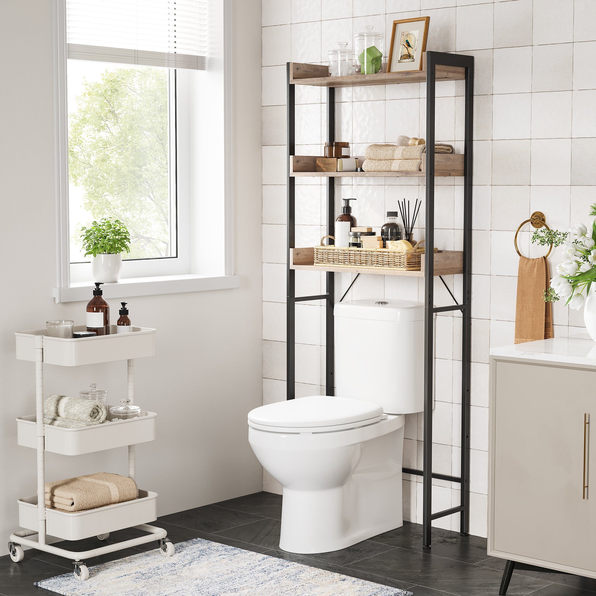 VASAGLE Badregal Toilettenregal, Badezimmerregal, 3 offenen Ablagen