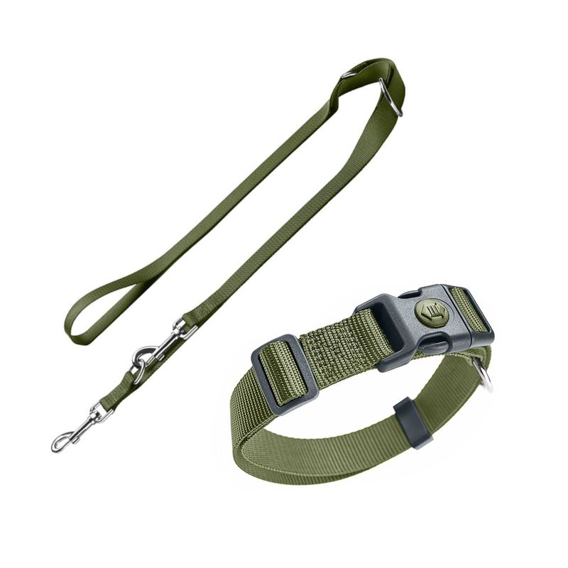 Sparset HUNTER Halsband + Führleine London, olivgrün | bitiba %