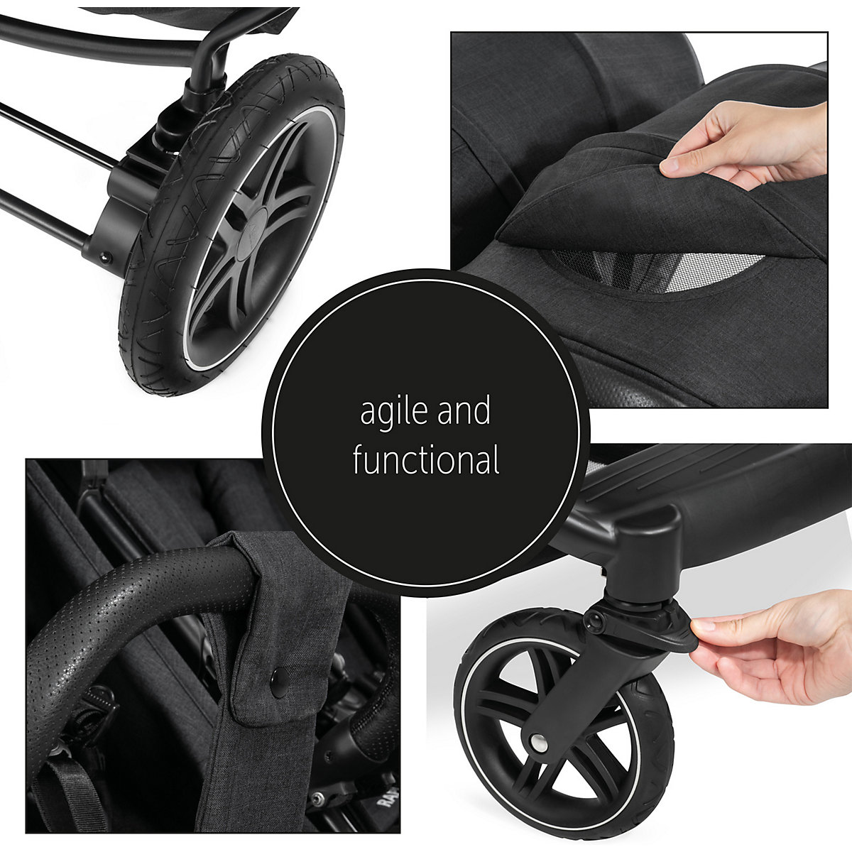 Geschwisterwagen Uptown Duo, Melange Black