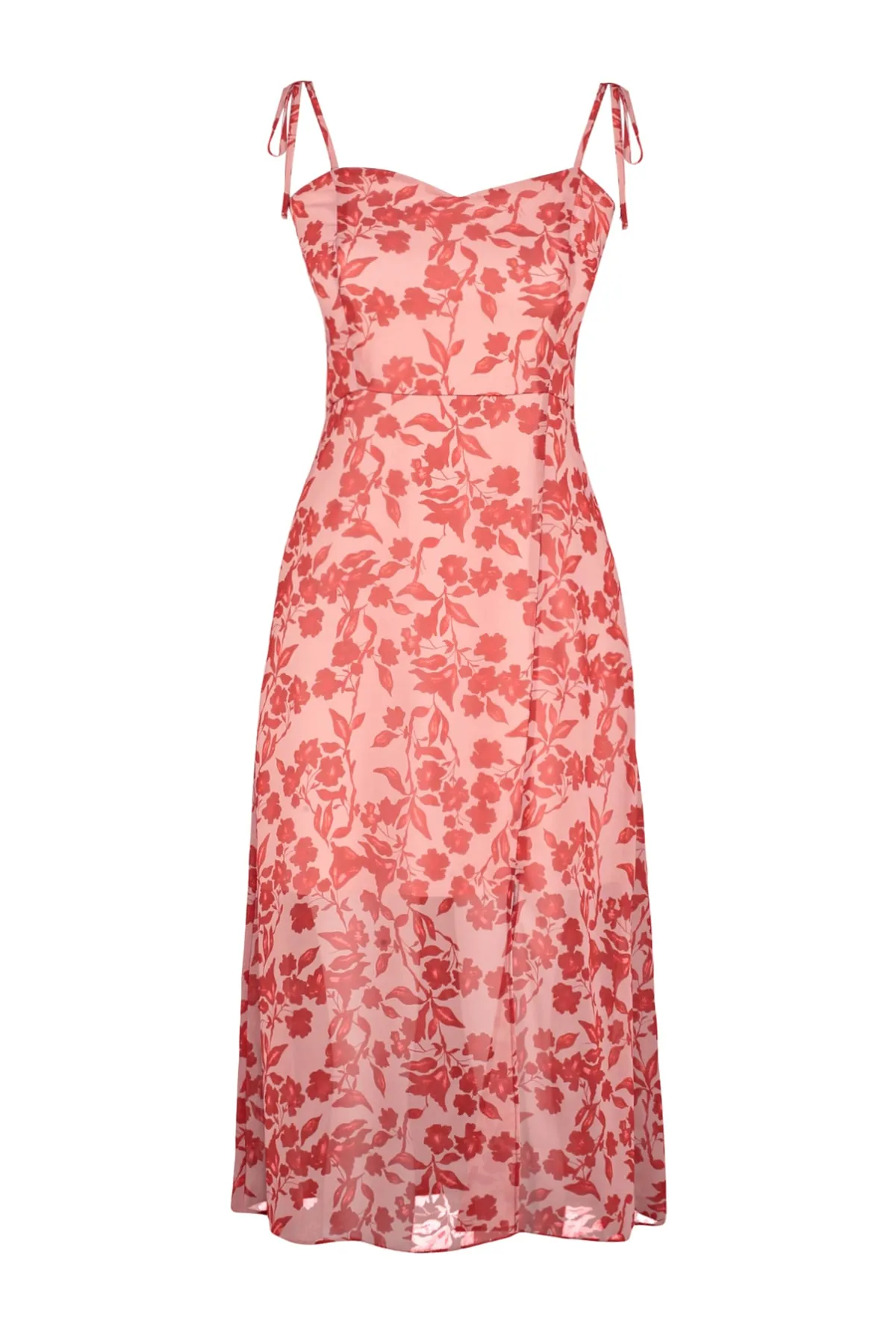 Trendyol Collection  Rotes gewebtes Midi-Kleid mit gefüttertem Blumenmuster TWOSS23EL01660