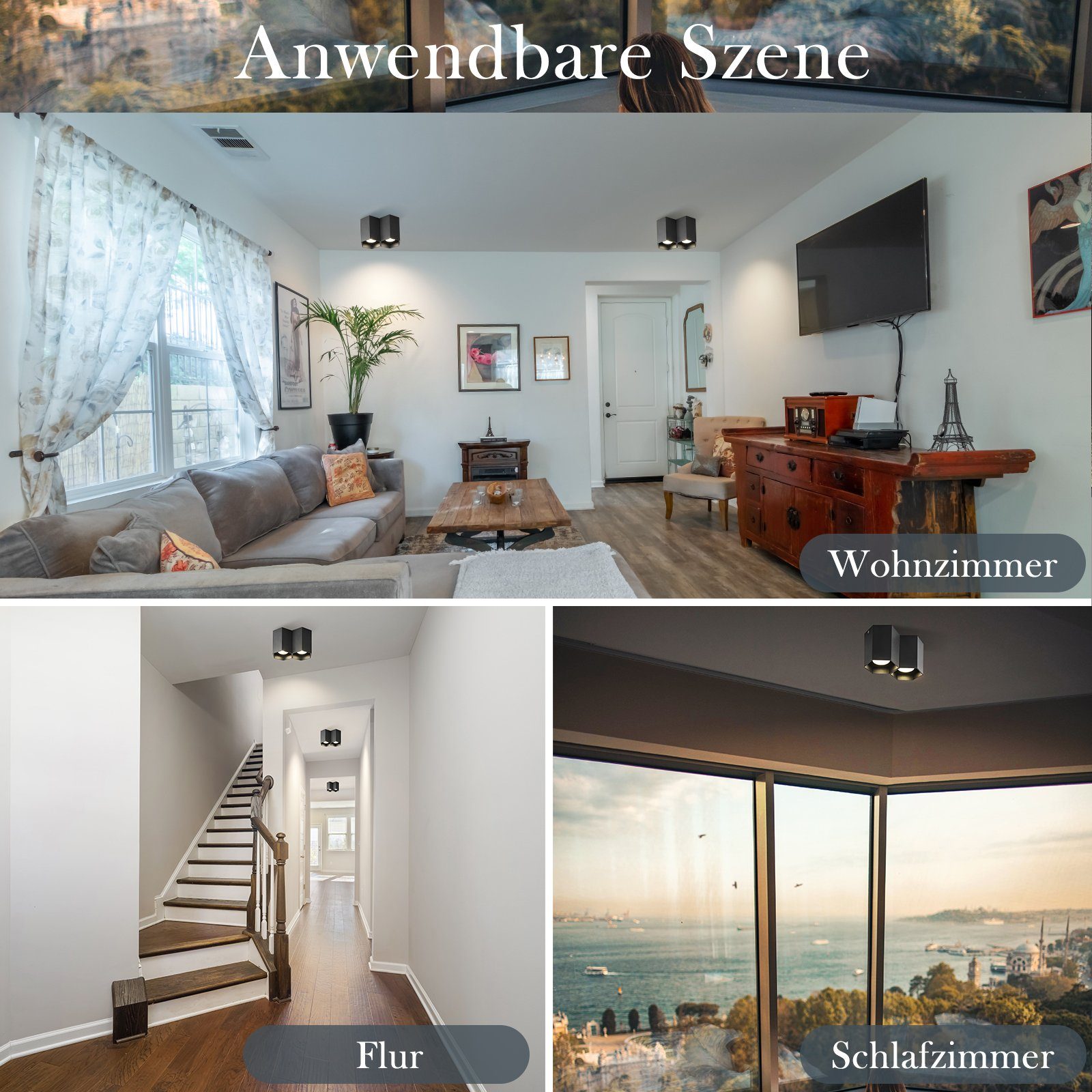 ZMH LED Deckenstrahler LED Deckenspots Aufbauspot - GU10 Deckenleuchte 2 Flammig, ohne Leuchtmittel, Aufbaustrahler Modern Design Spotleuchte für Küche Wohnzimmer, Schwarz