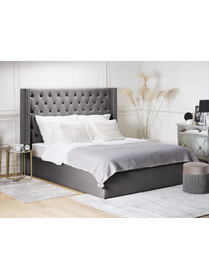 Beliani Doppelbett LUBBON in Grau/Silber - (W) 190 x (H) 144 x (L) 217 cm günstig kaufen onesize