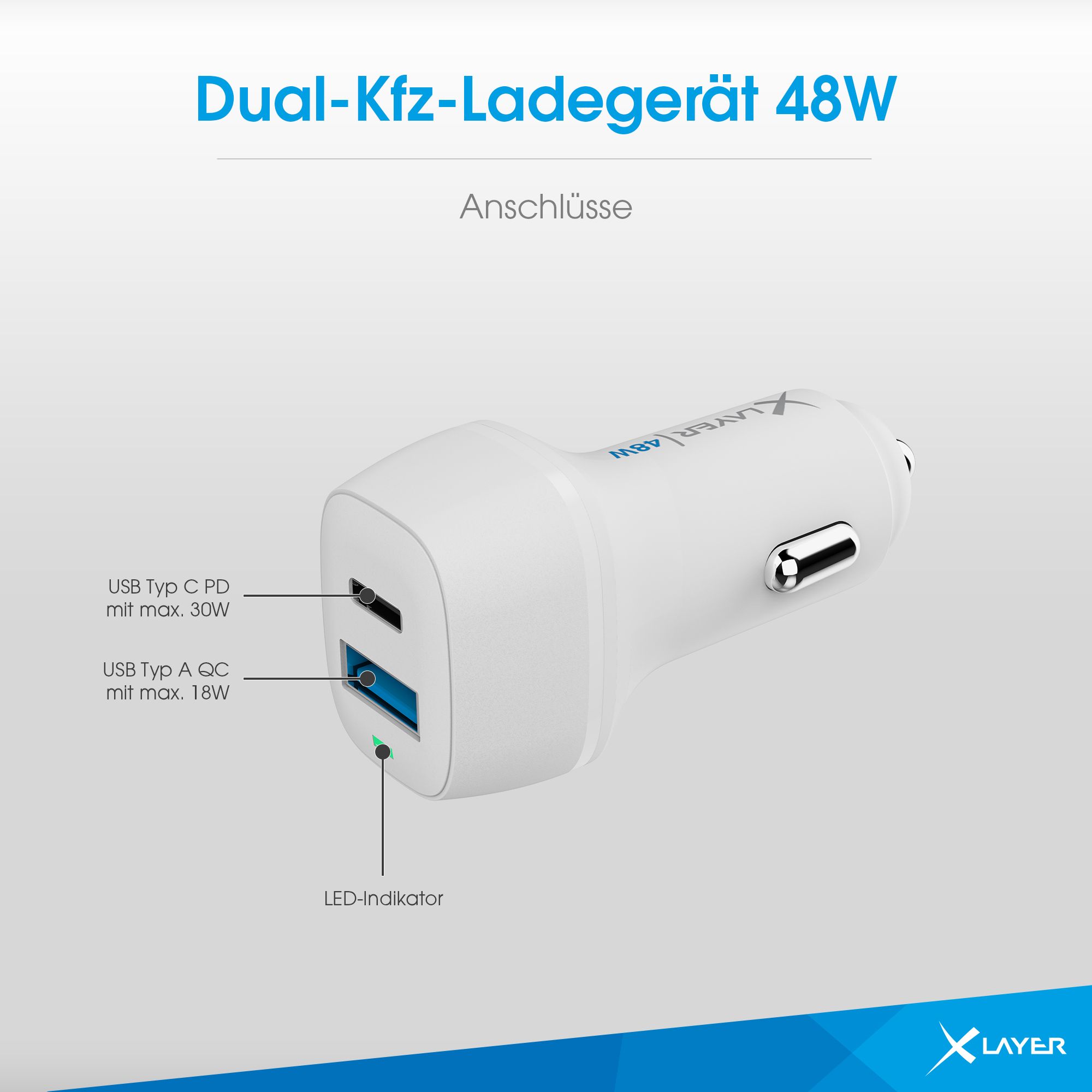 XLayer Typ C Dual 48W Kfz-Ladegerät