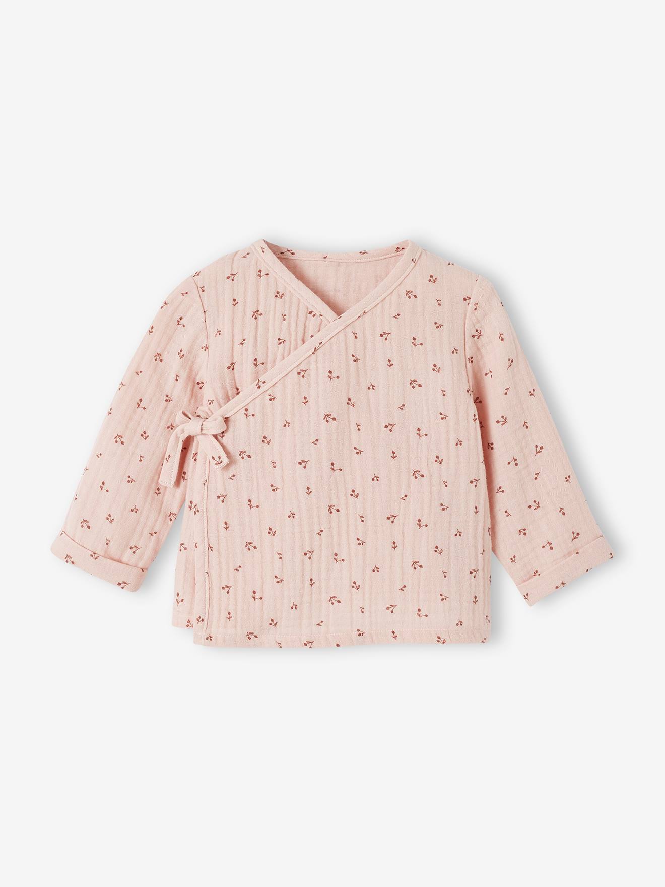 Brassière naissance bébé ouverture naissance en gaze de coton rose poudré