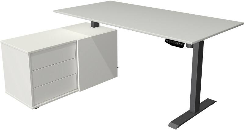 Kerkmann Move 1 L-Förmig Elektronisch Höhenverstellbarer Sitz-Stehschreibtisch Melamin, Stahl Anthrazit, Hellgrau 1650 x 1350 x 1230 mm