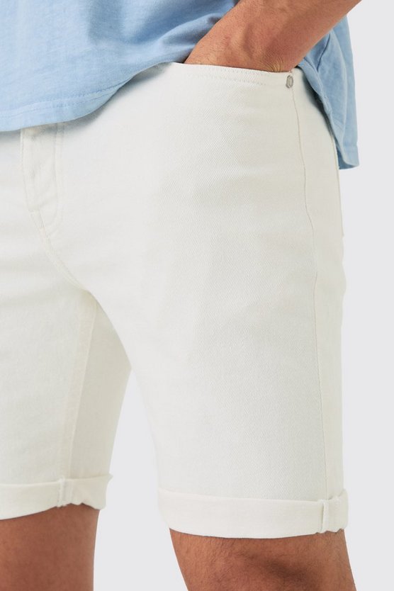 Weiße Skinny Stretch Jeansshorts