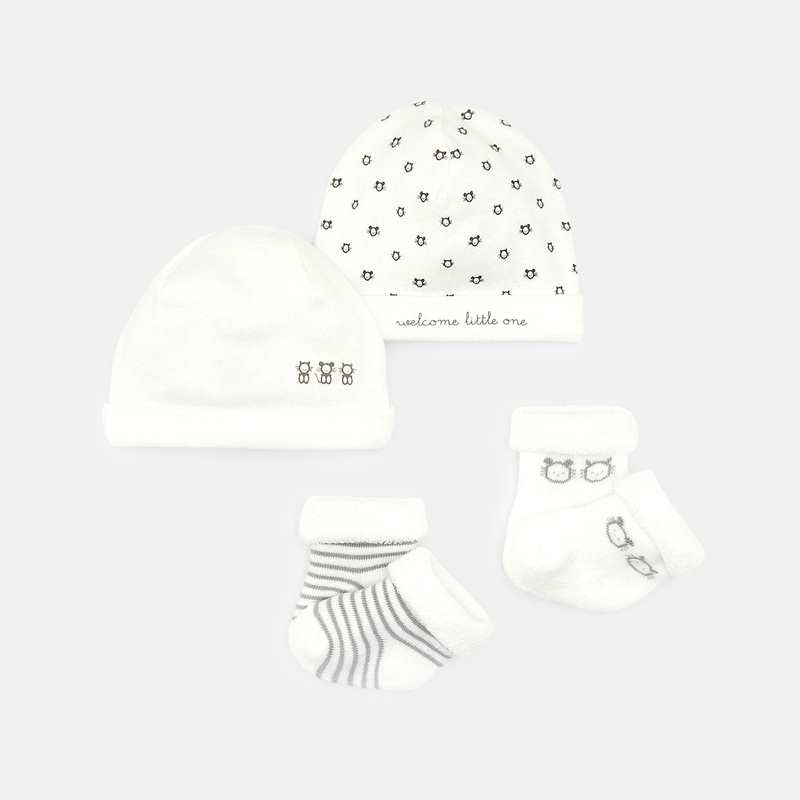 Kit bonnets prématuré et chaussettes blanche naissance