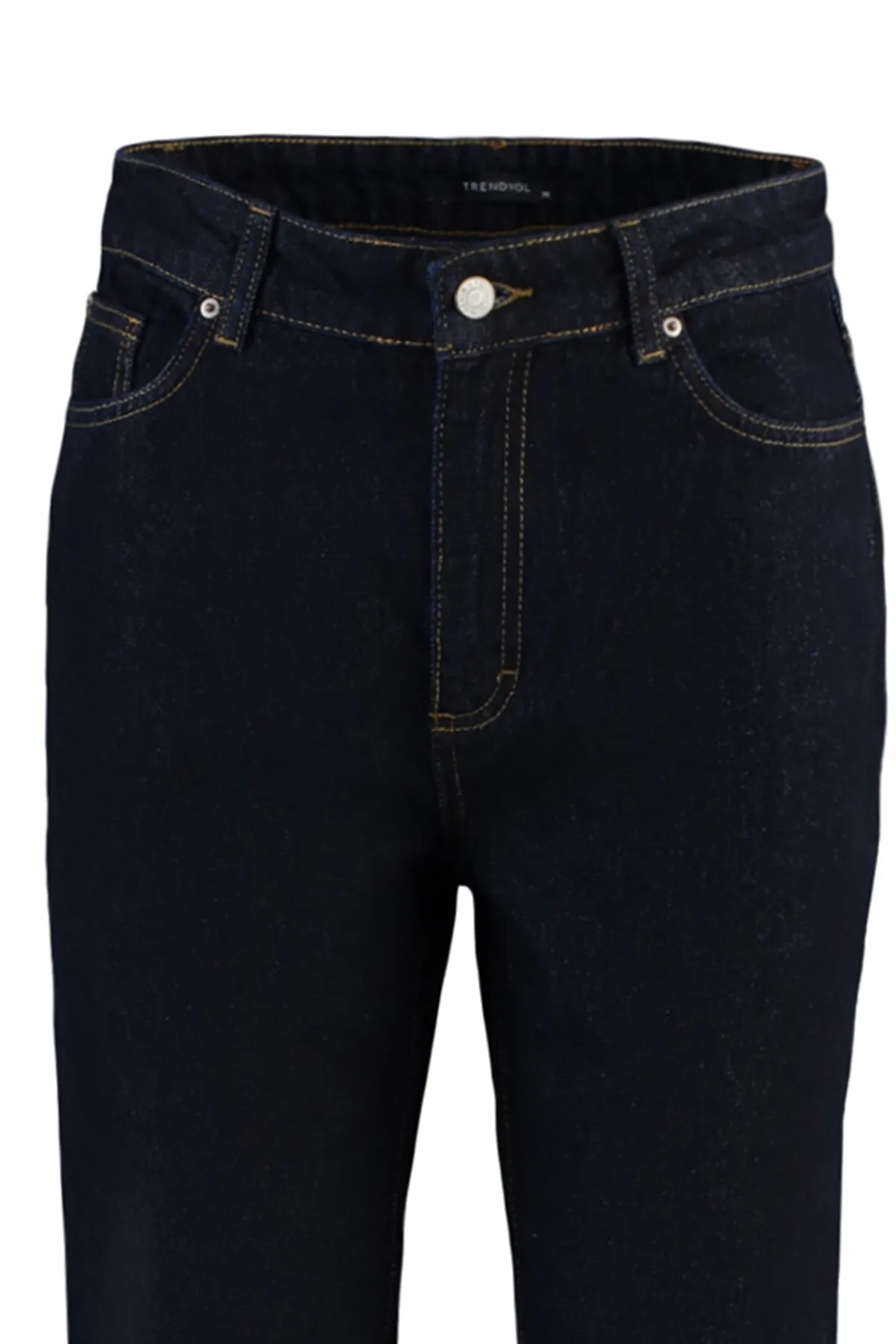 Trendyol Collection  Dunkelblaue, nachhaltigere Mom-Jeans mit hoher Taille TWOAW23JE00369