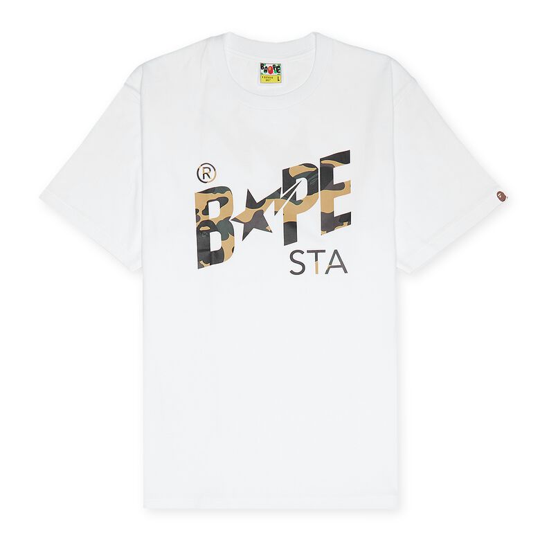 A Bathing Ape 1st Camo Bape Sta Logo Tee M white x yellow
