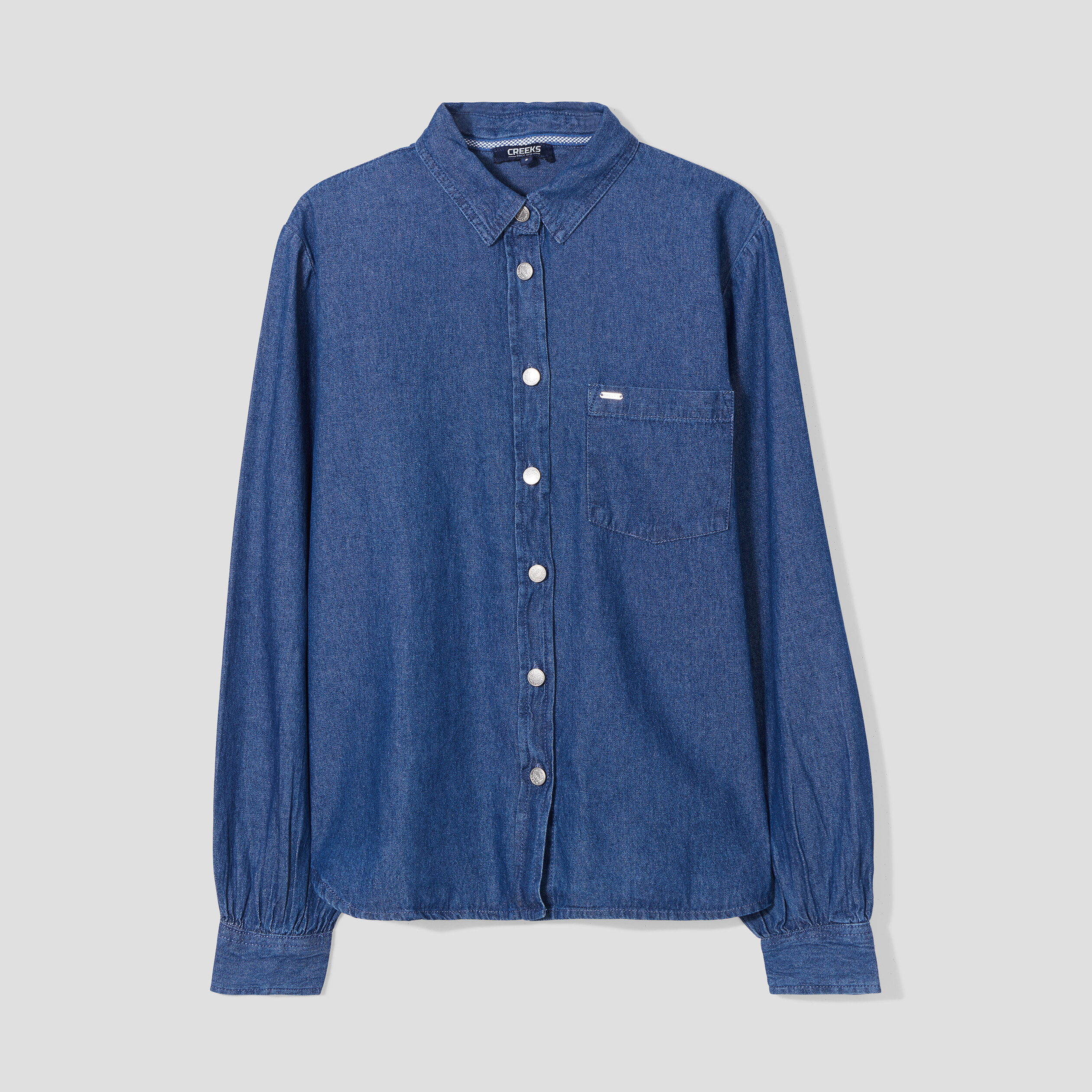 Chemise droite en jean coton Creeks denim double stone femme | La Halle