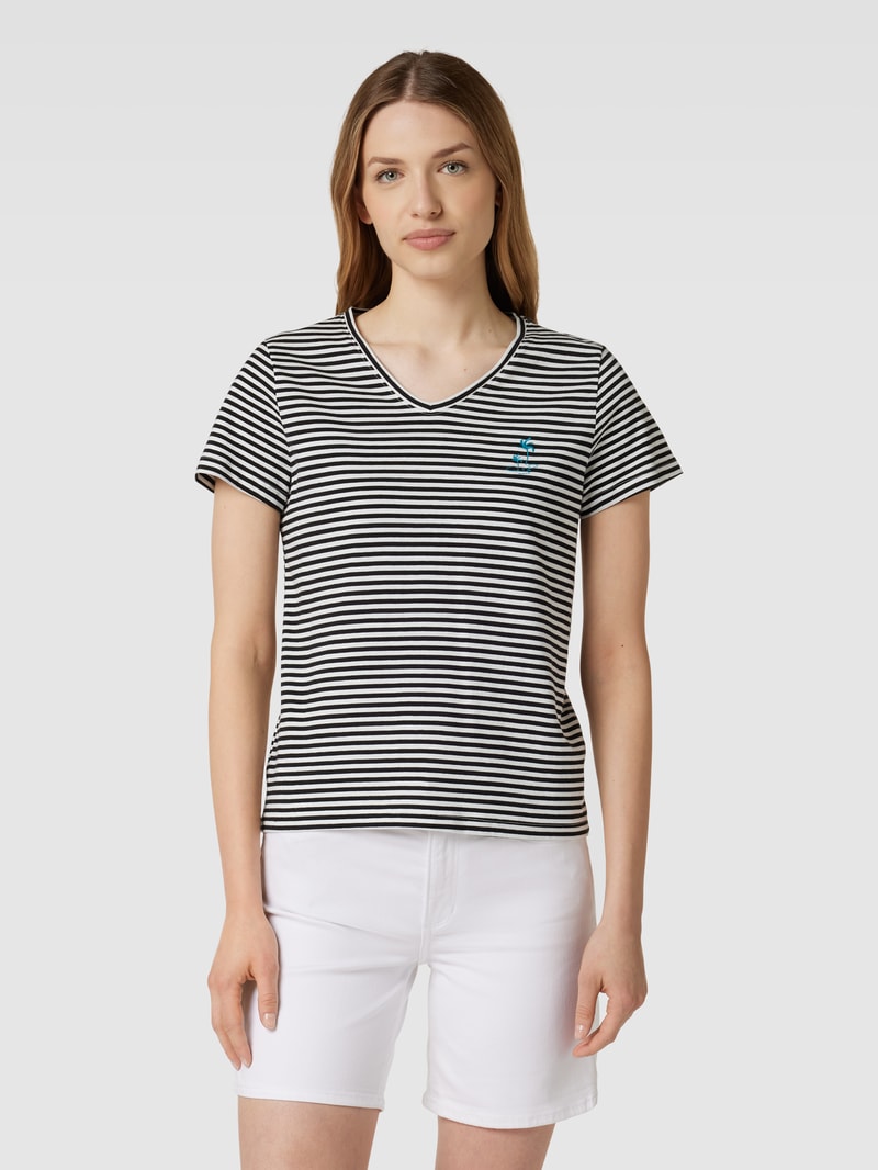 T-Shirt aus Baumwolle mit Streifenmuster in schwarz