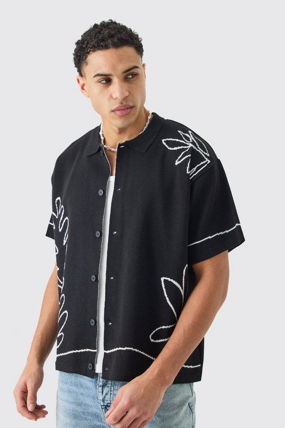Kastiges Jacquard-Hemd mit abstraktem Detail