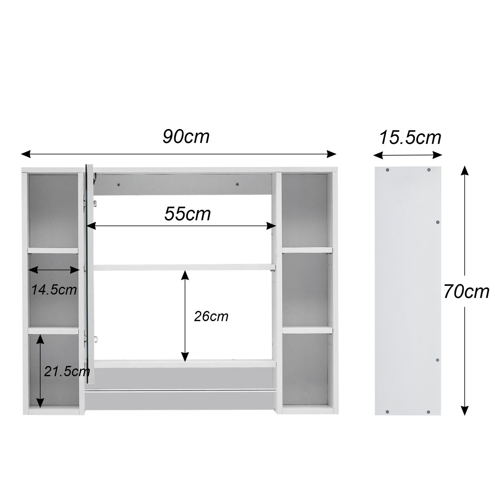 CLIPOP Spiegelschrank Badeschrank mit LED Wandspiegel mit Touchschalter, verstellbaren Regalen & Handtuchhalter