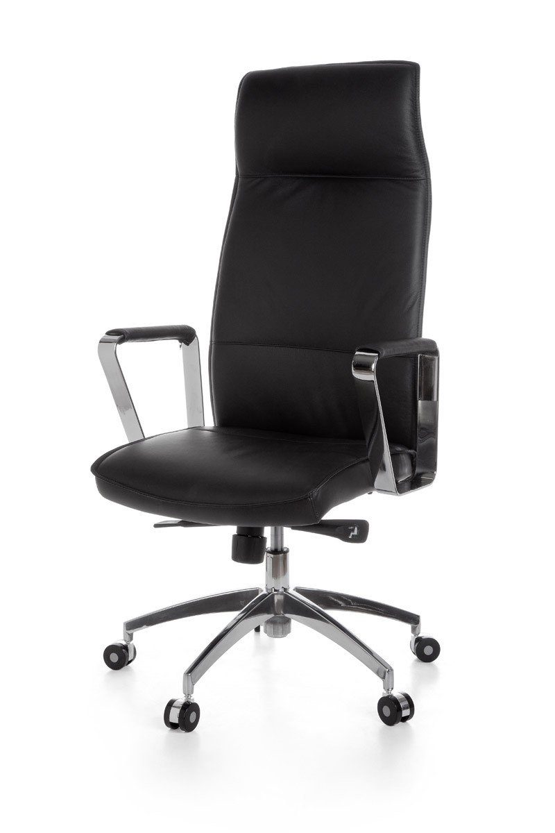 Amstyle Drehstuhl SPM1.137 (Echtleder Schwarz, Bürostuhl XXL 120 kg Modern), Schreibtischstuhl Drehbar, Chefsessel mit Armlehne