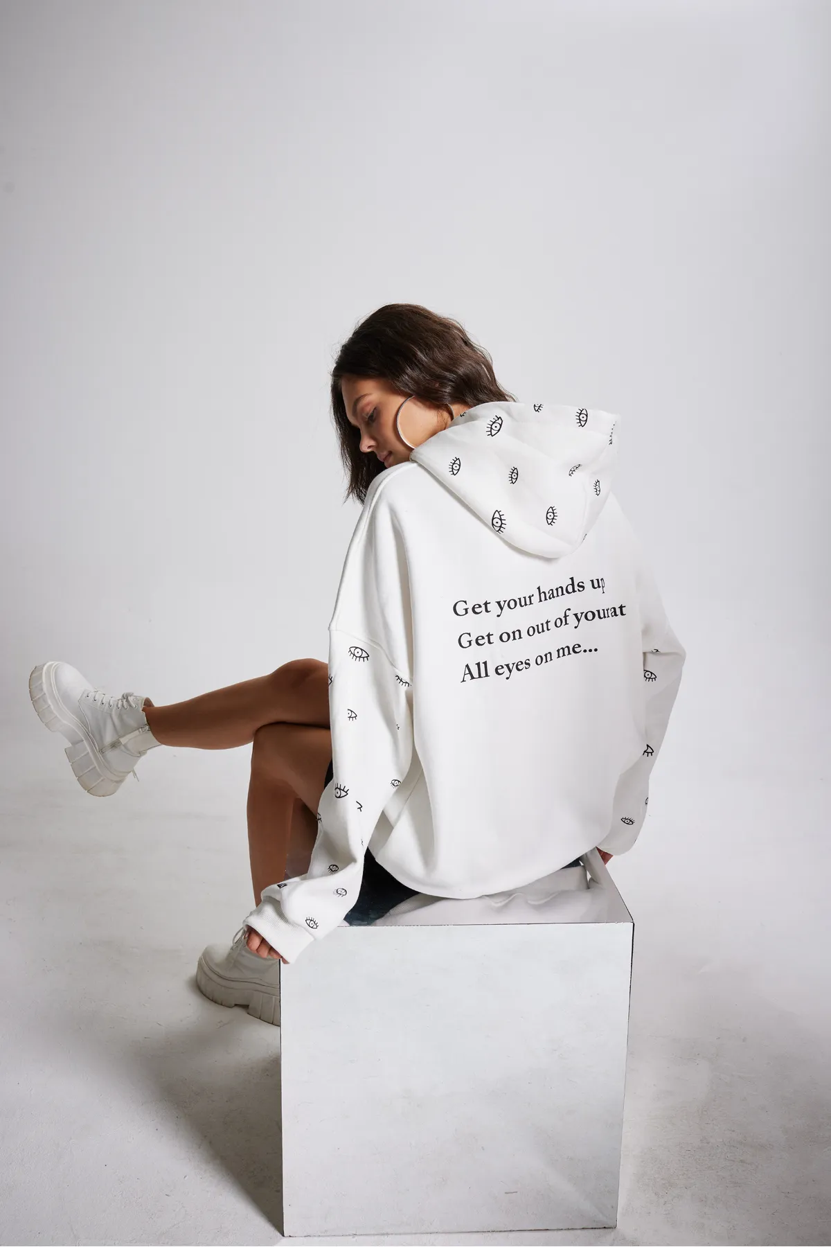 HOLLY LOLLY  Übergroßes Unisex-Augen-Sweatshirt mit Kapuze, Weiß