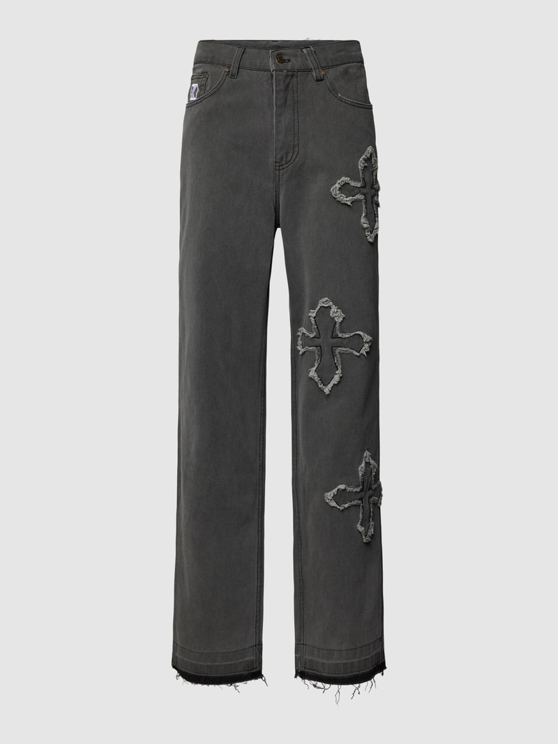 Jeans im Destroyed-Look mit Label-Stitching in black