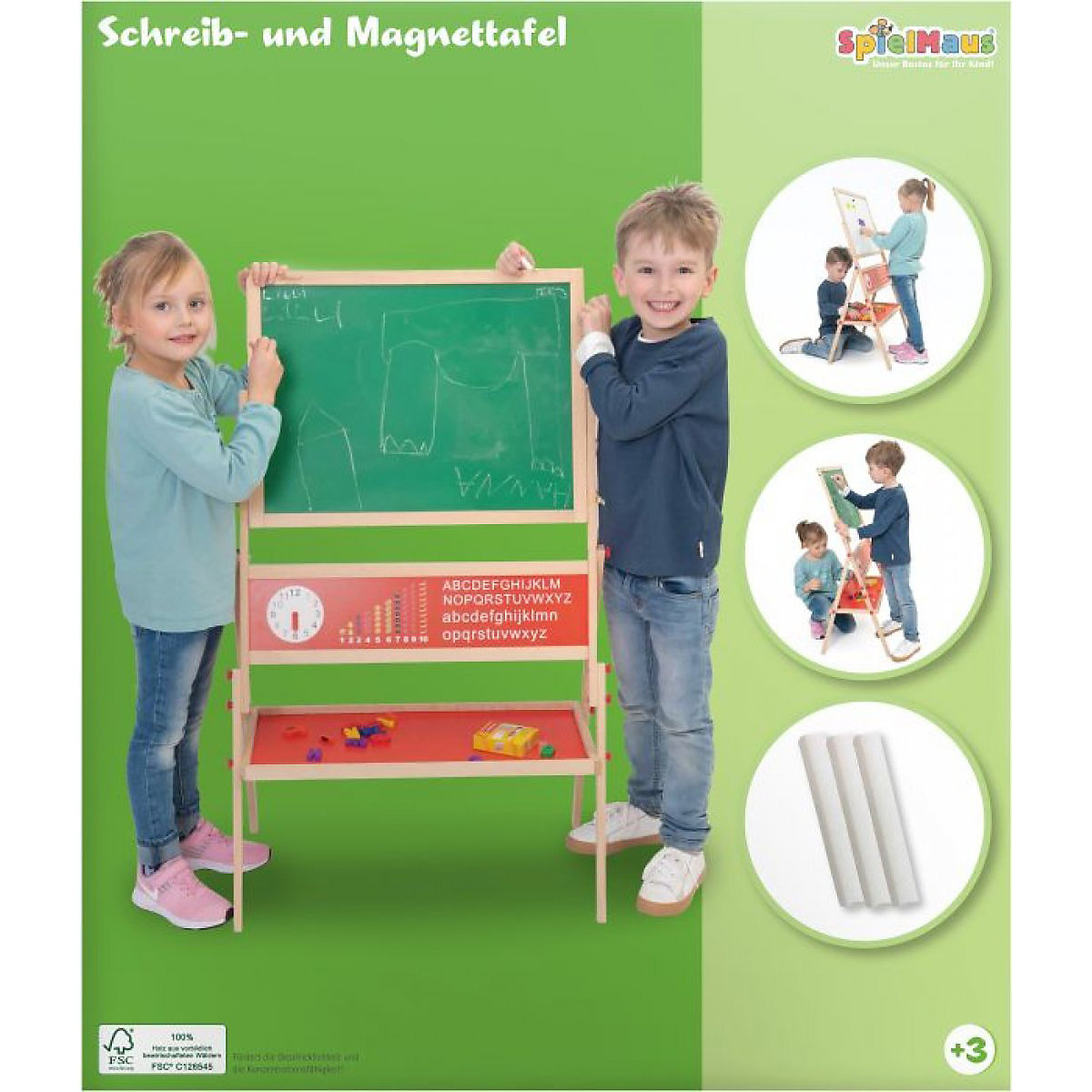 SpielMaus Holz Schreib-u. Magnettafel, inkl. Kreide