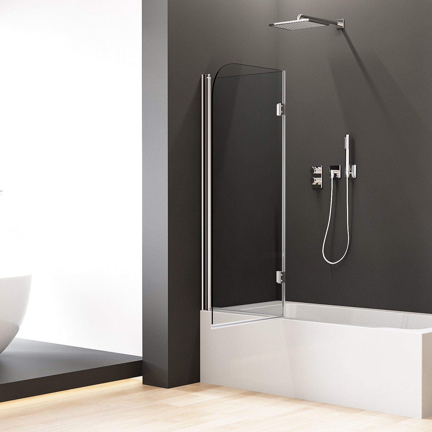 Boromal Badewannenfaltwand Duschwand Badewanne Faltbar 2/ 3-tlg Duschwand Klappbar 120x140cm, Einscheibensicherheitsglas, 6mm Easyclean ESG Sicherheitsglas, Vollständig zusammenklappbar