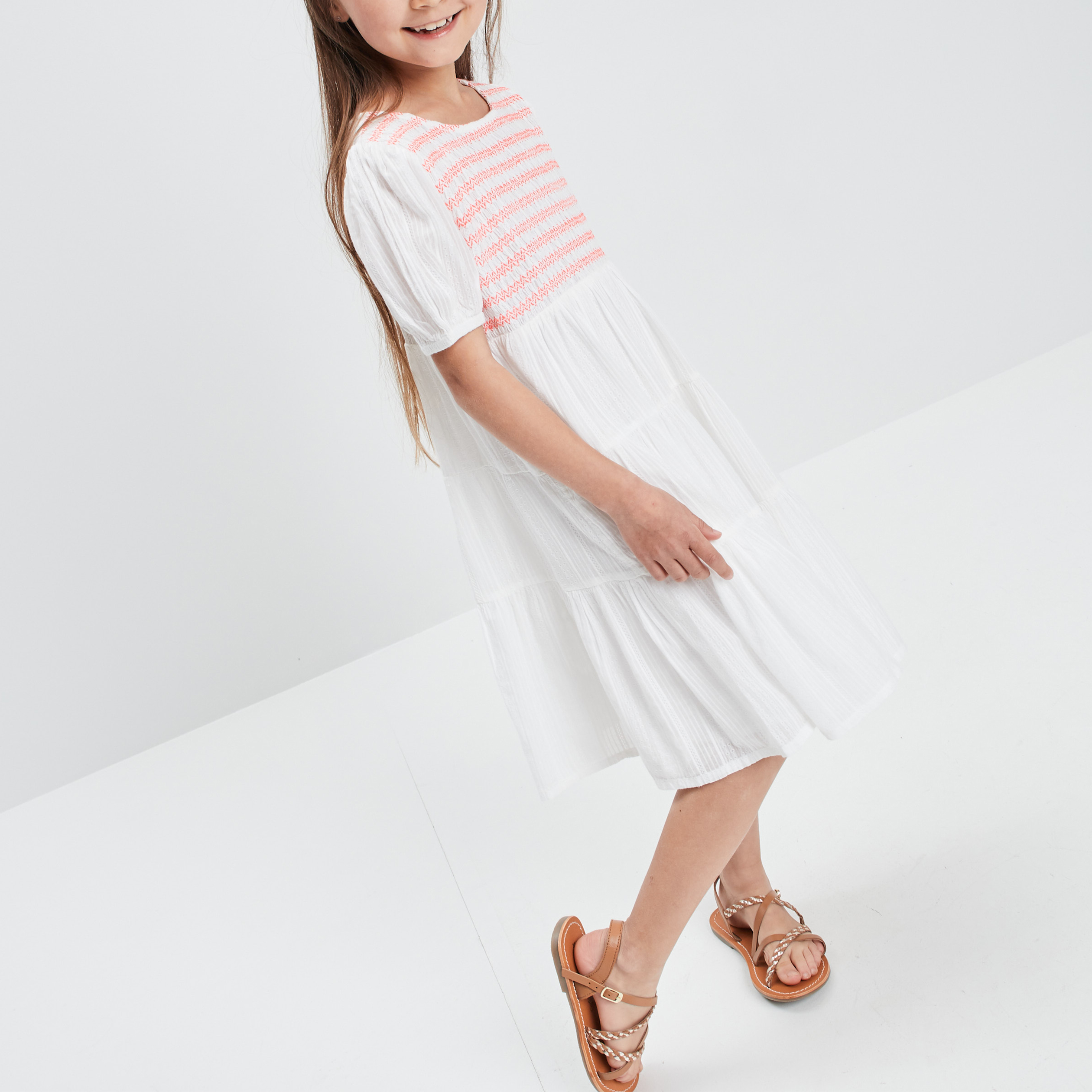 Robe évasée smockée ivoire fille | La Halle