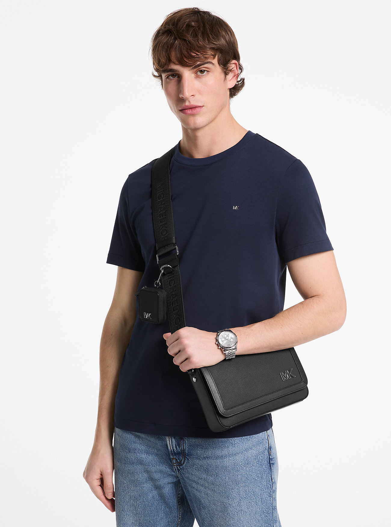 Borsa a tracolla Edison Mini in pelle martellata con pochette - NERA