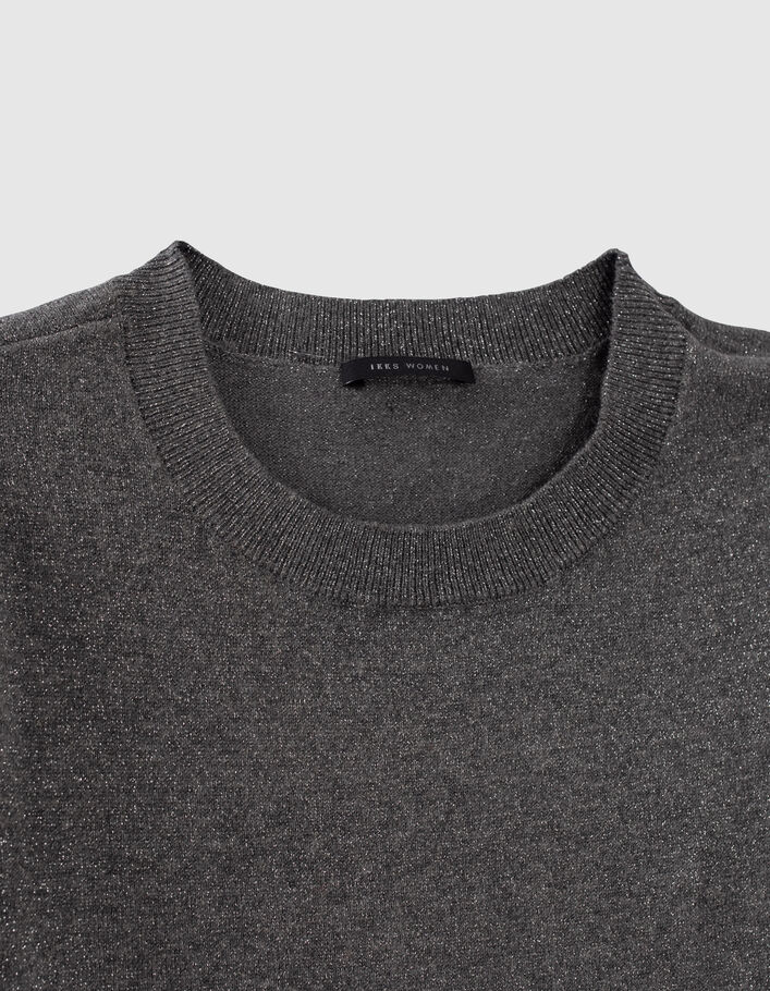 Pull gris tricot pailleté manches courtes Femme