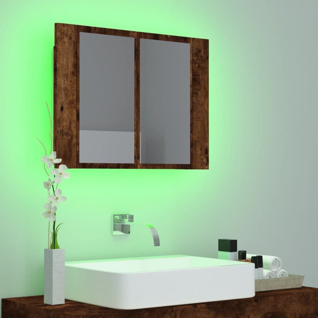 vidaXL Badezimmerspiegelschrank LED-Spiegelschrank Räuchereiche 60x12x45 cm Holzwerkstoff (1-St)