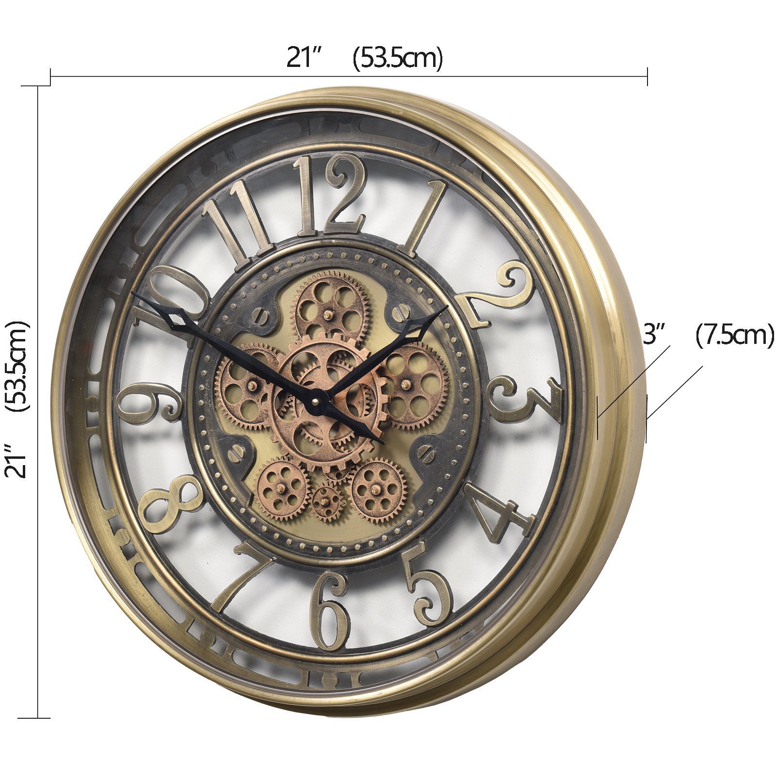 Samilito Uhr Wanduhr mit echtem Bewegungsgetriebe Zahnrädern in Gold
