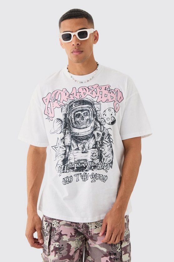 Oversize T-Shirt mit Totenkopf Astronaut Print